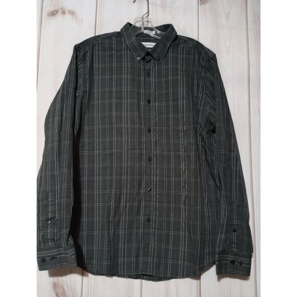 Calvin Klein Shirt Men's‎ Large Slim Fit Gray Button Front Long Sleeve - Picture 1 of 7